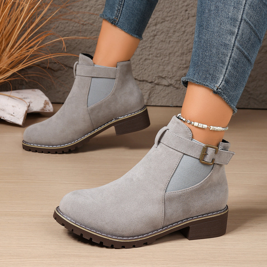 Women's ankle boot with suede look, elastic insert and buckle strap Mune Fashion