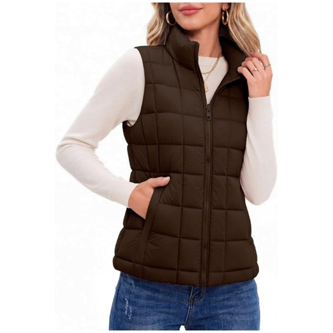 Women's quilted vest with high collar and zipper Mune Fashion