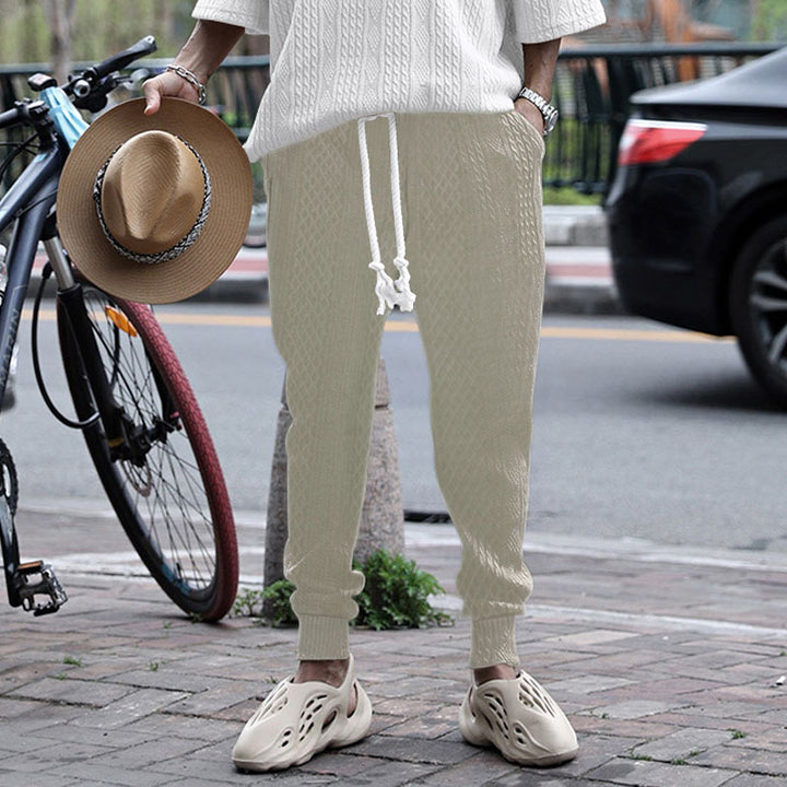 Men's nano thermo braid knit jogging pants with wide ribbed waistband and decorative cord Mune Fashion