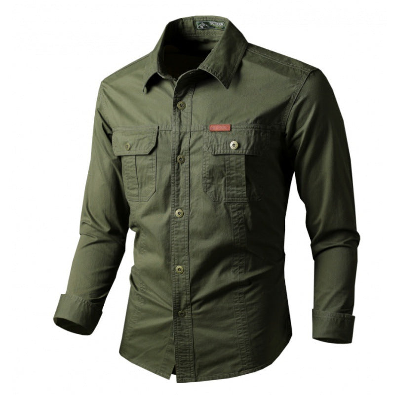 Men's Long Sleeve Work Shirt with Double Chest Pockets and Durable Twill Mune Fashion