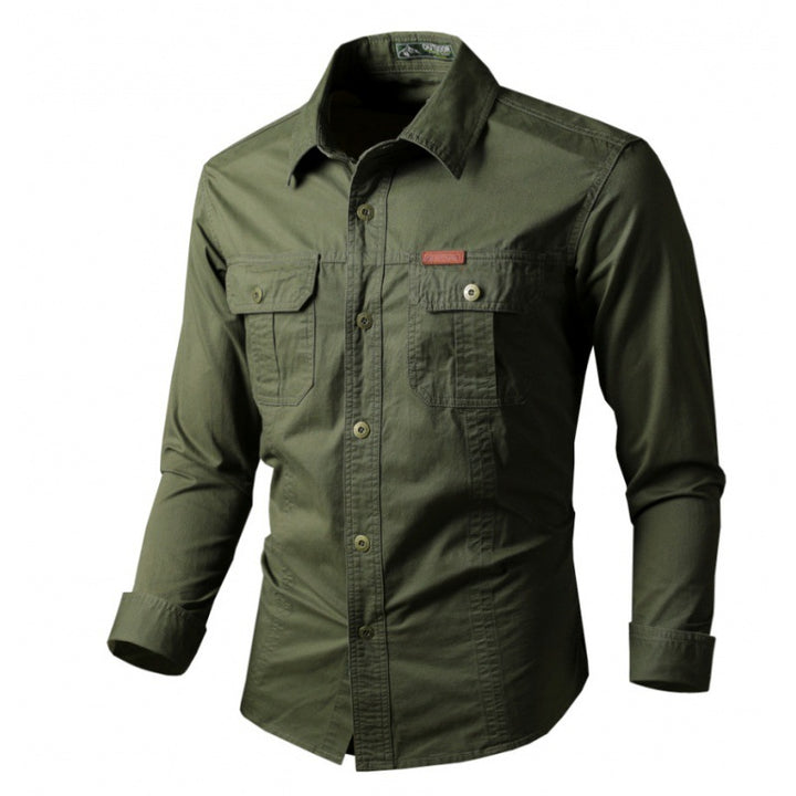 Men's Long Sleeve Work Shirt with Double Chest Pockets and Durable Twill Mune Fashion