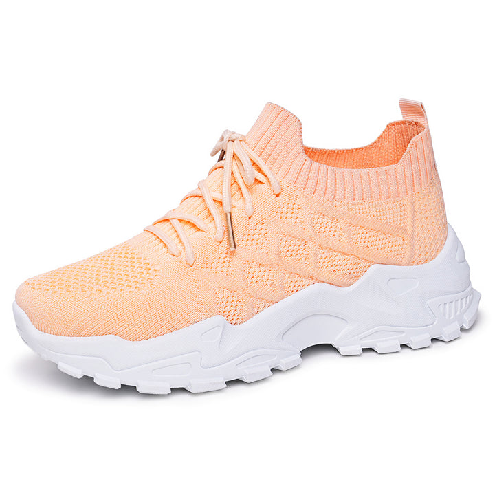 Ladies knitted platform comfort sneakers with sock-like shaft, elastic lacing and molded lightweight sole Mune Fashion