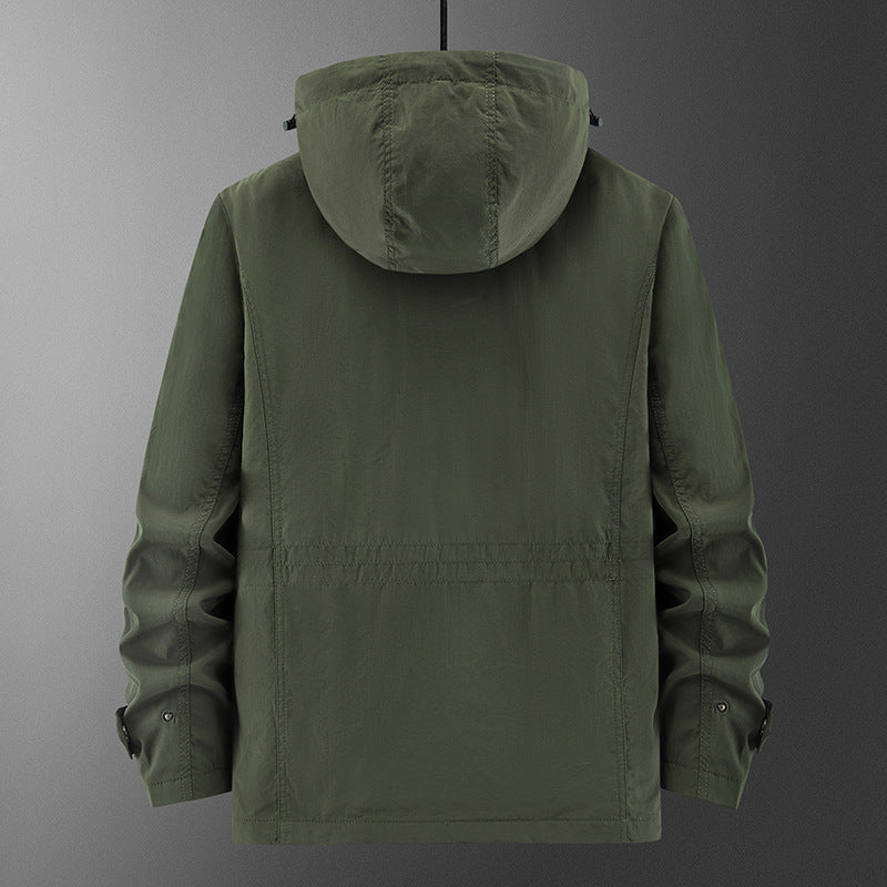 Men's Technical Field Jacket with Hood, Multi-Functional Pockets and Breathable Mesh Lining Mune Fashion