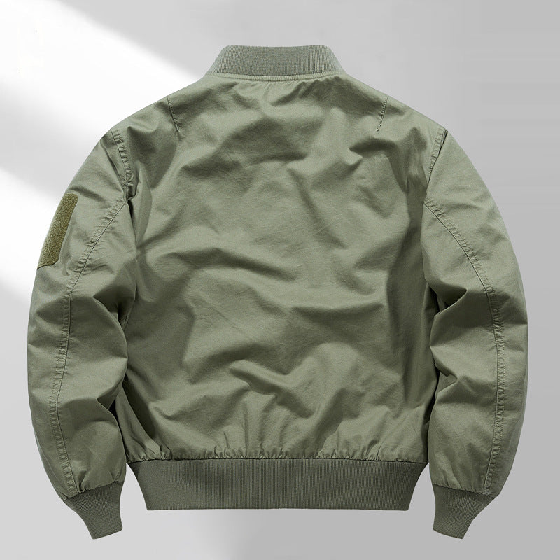 Men's short-cut lightweight bomber jacket with tactical sleeve patch and durable function shell Mune Fashion