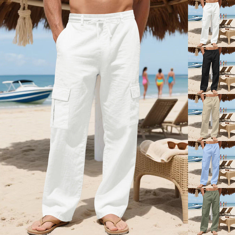 Men's Relaxed-Fit Cargo Beach Pants with Elastic Waistband and Applied Flap Pockets Mune Fashion