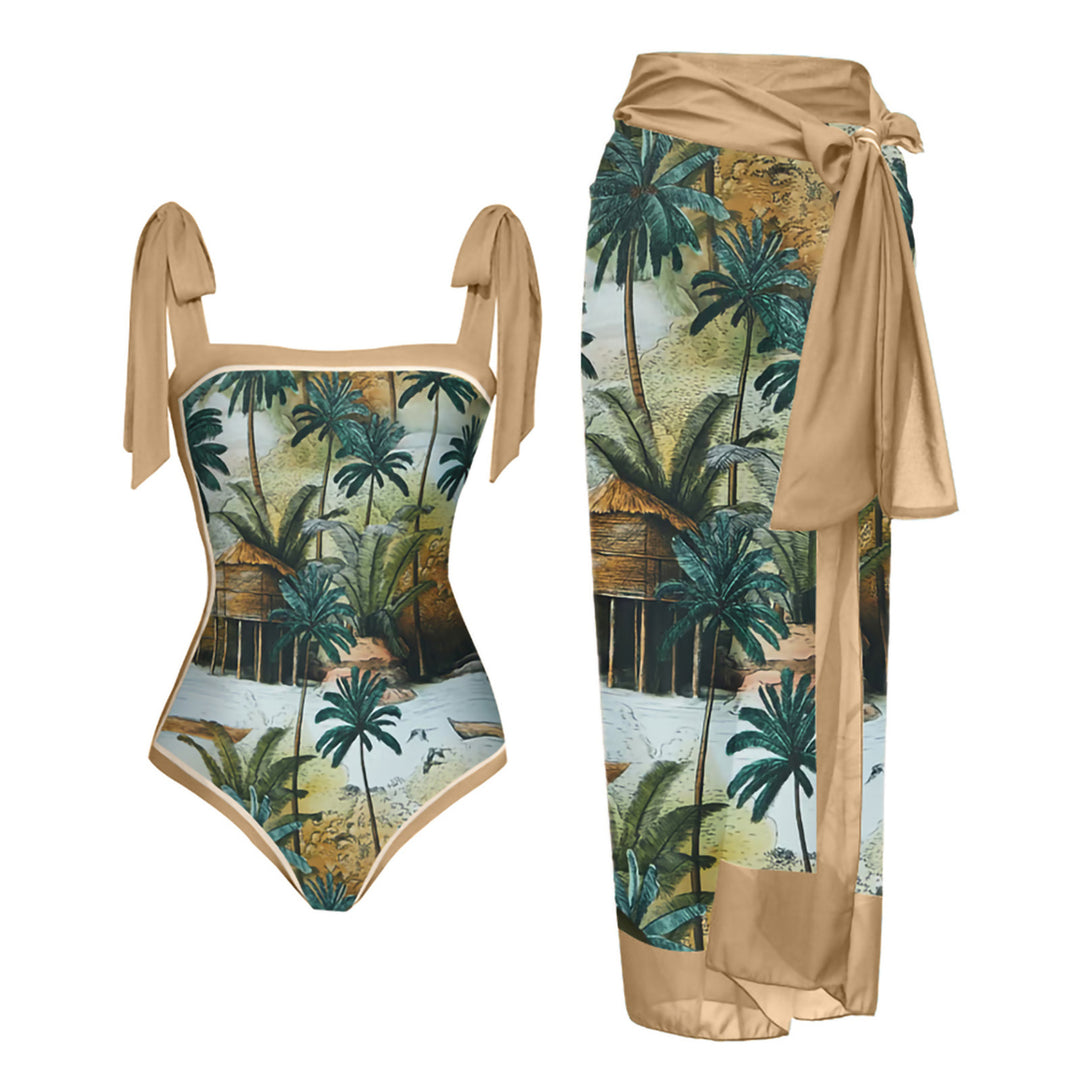 Women's One-Piece Swimsuit with Romantic Gatherings and Combined Wrap Skirt Mune Fashion