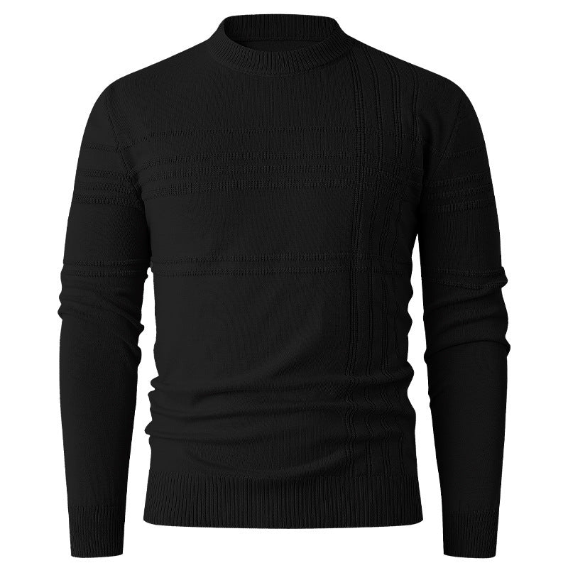 Men's fine knit pullover round neck with embossed stripe structure and slim silhouette Mune Fashion
