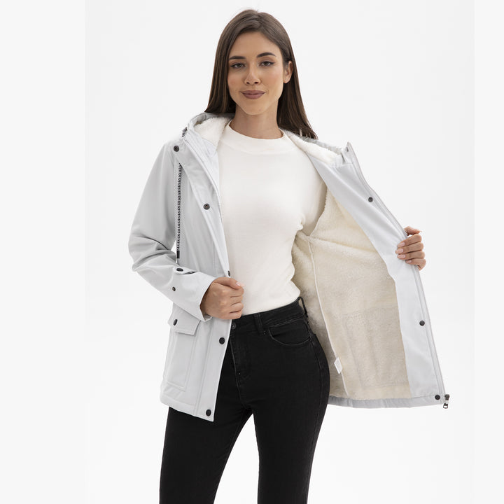 Women's water-repellent parka with hood, fleece-lined interior and large flap pockets Mune Fashion