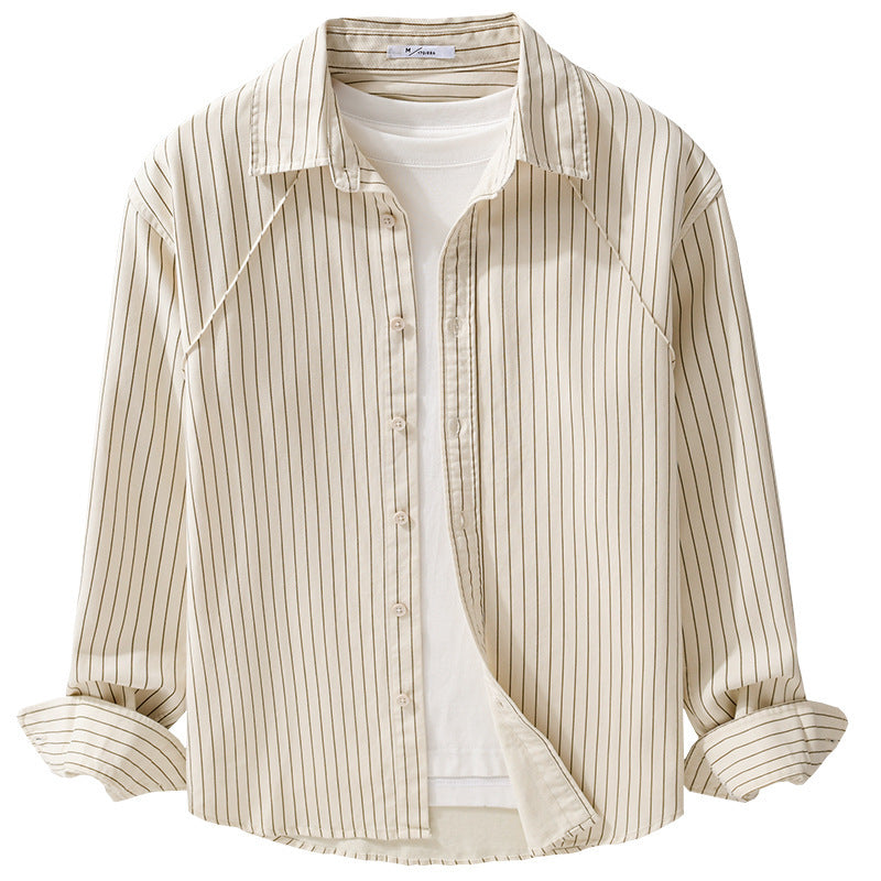 Men's Lightweight Striped Overshirt with Kent Collar and Raglan Sleeves Mune Fashion
