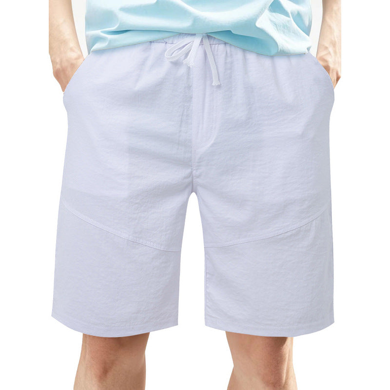 Men's knee-length linen blend shorts with elastic drawstring waistband and side pockets Mune Fashion