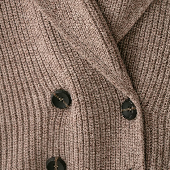 Women's Short Cut Chunky Knit Cardigan with Shawl Collar and Double-Breasted Button Placket Mune Fashion