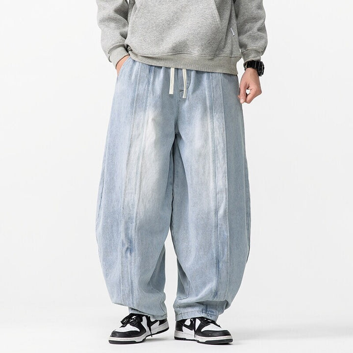 Men's extra-wide jeans in balloon cut with drawstring waistband and longitudinal stitching Mune Fashion