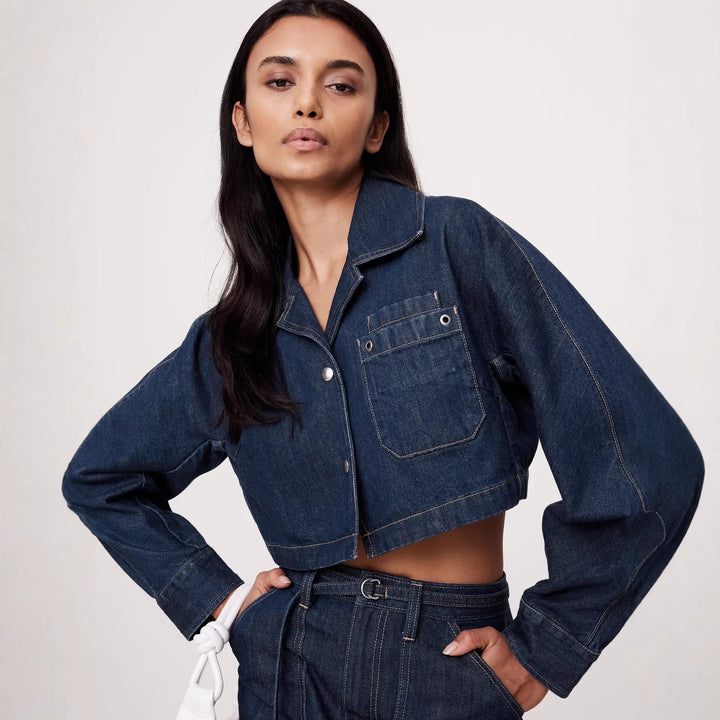 Women's Cropped Denim Two-Piece with Short Jean Jacket and Tailored Mini Skirt Mune Fashion