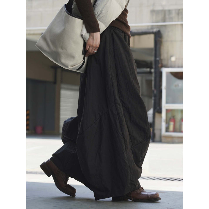 Women Wide Flared Maxi Skirt with Elastic Waistband and Side Pockets Mune Fashion