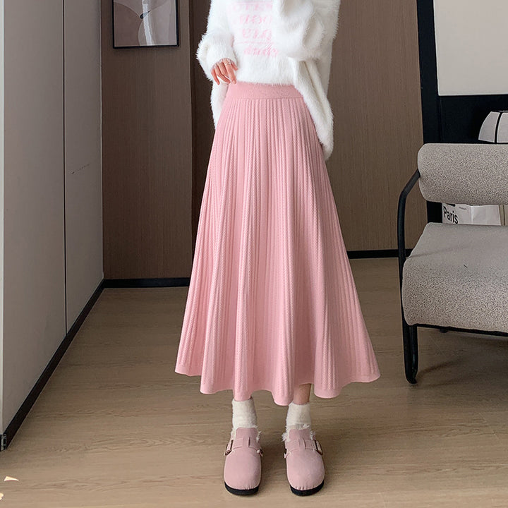 Ladies Elegant Pleated Midi Skirt with High Waist Mune Fashion