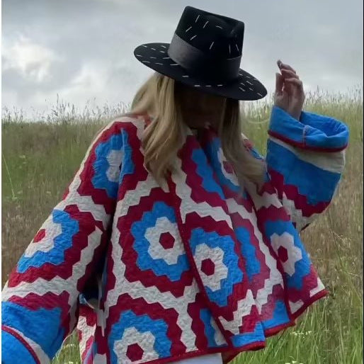 Women's Quilted Jacket in Patchwork Design with Boxy Oversized Silhouette Mune Fashion
