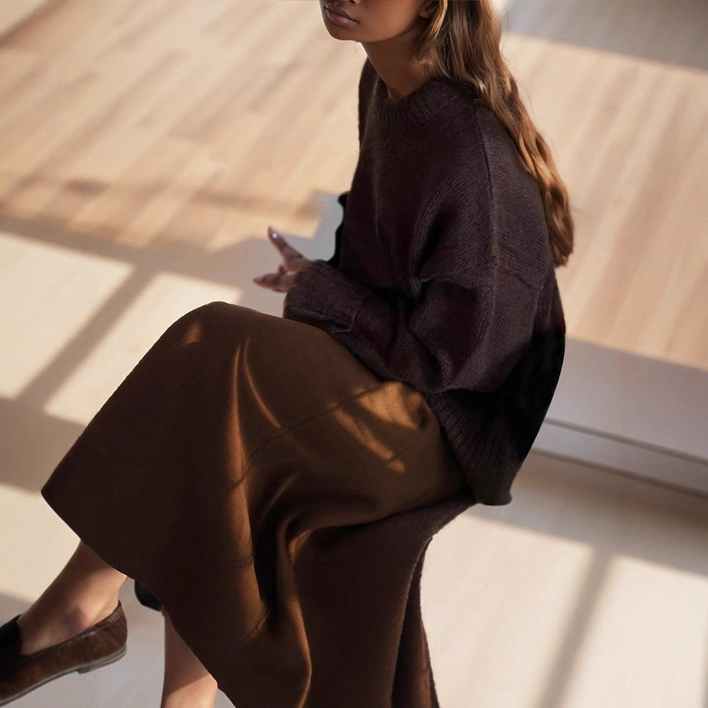 Women's oversized knit sweater with wide ribbed hem and trumpet sleeves Mune Fashion