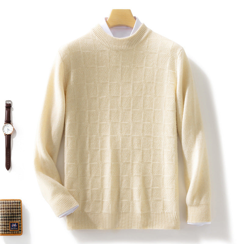 Men's Fine Turtleneck Sweater with Subtle Square Structure in Cashmere Blend Mune Fashion