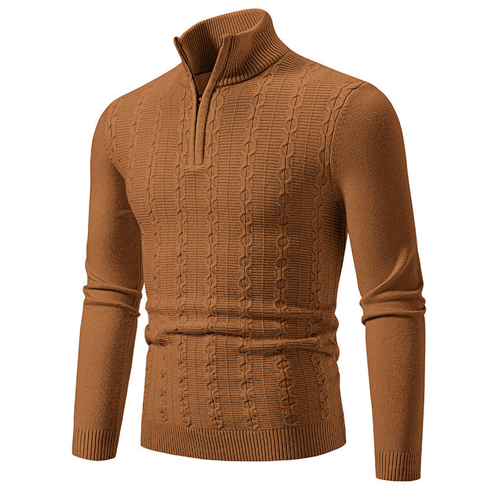 Men's Slim Half-Zip Cable Knit Sweater with Thermal Fine Knit and Ribbed Hem Mune Fashion