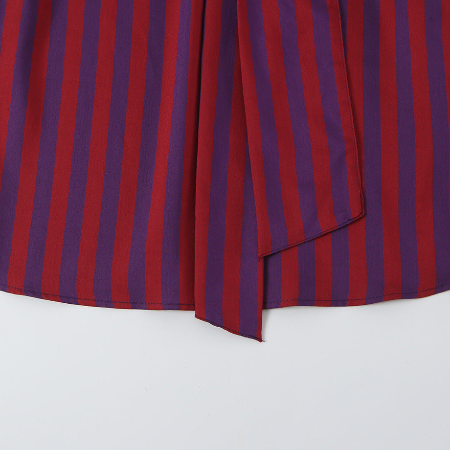 Women's Striped Long Sleeve Blouse with Bow Collar and Casual Fit Mune Fashion