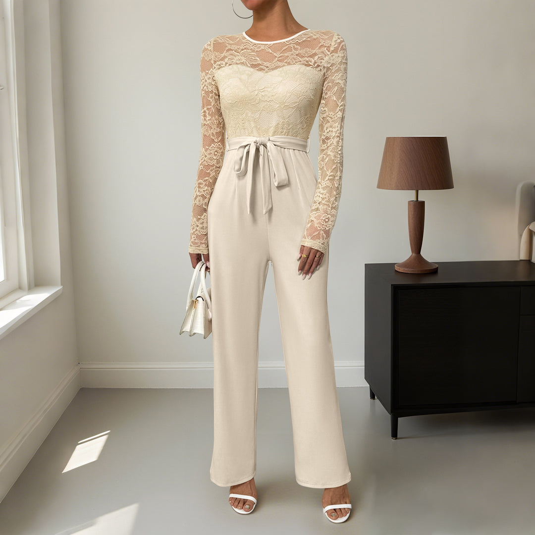 Women Elegant and Versatile Jumpsuit with Lace Top Mune Fashion