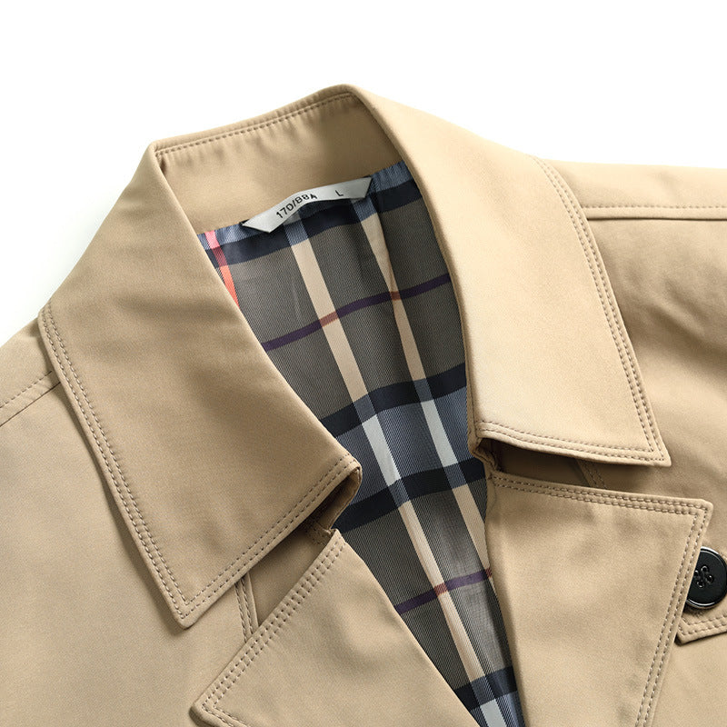 Men's Slim Fit Trench Coat with Lapel Collar and Subtle Button Placket Mune Fashion