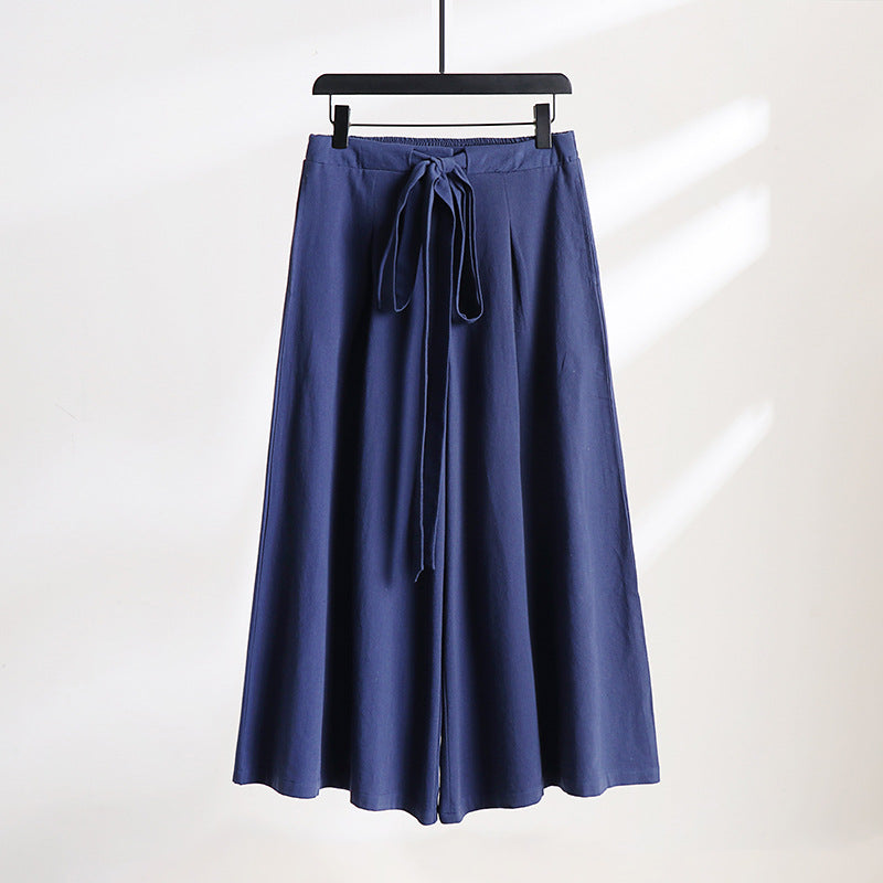Women Palazzo Culotte with elastic waistband and tie belt Mune Fashion