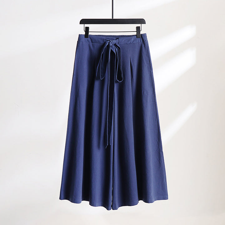 Women Palazzo Culotte with elastic waistband and tie belt Mune Fashion