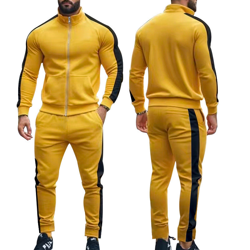 Men's narrow-cut two-piece with stand-up collar zip jacket and tapered drawstring pants Mune Fashion