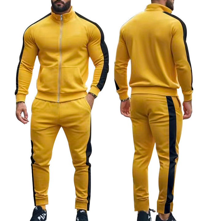 Men's narrow-cut two-piece with stand-up collar zip jacket and tapered drawstring pants Mune Fashion