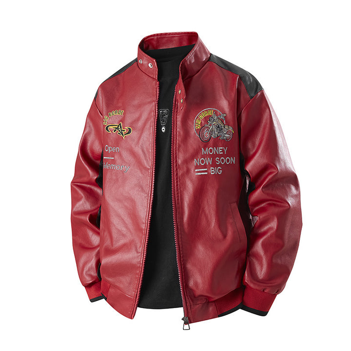 Men's Fashion Faux Leather Jacket with Embellished Embroidery Mune Fashion