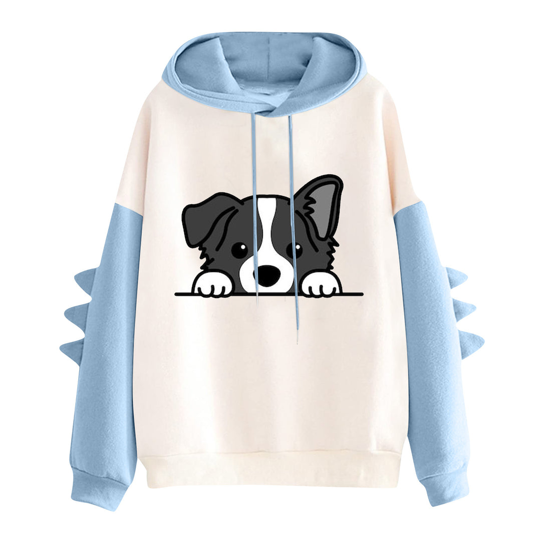 Women's hoodie with cute dog-and-cat print and 3D spikes on the sleeves Mune Fashion