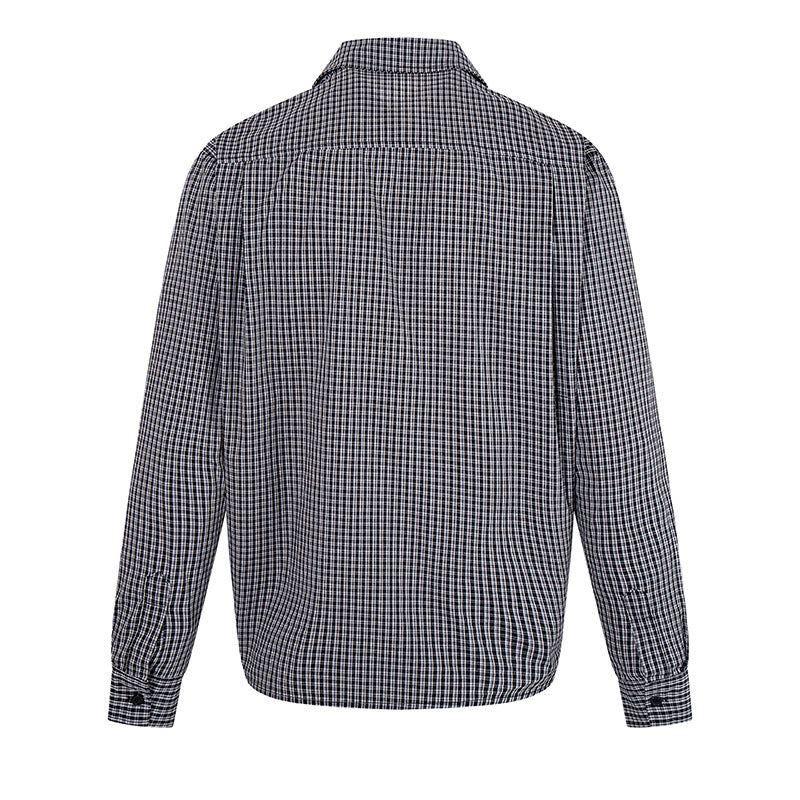 Men's Overshirt Blouson in Check Pattern with Elastic Waistband and Shirt Collar Mune Fashion