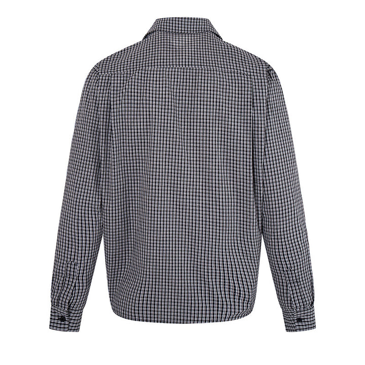 Men's Overshirt Blouson in Check Pattern with Elastic Waistband and Shirt Collar Mune Fashion