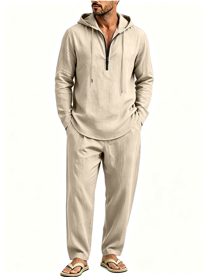 Men's Casual Lounge Set with Half-Zip Hoodie and Loose-Fitting Leisure Pants Mune Fashion