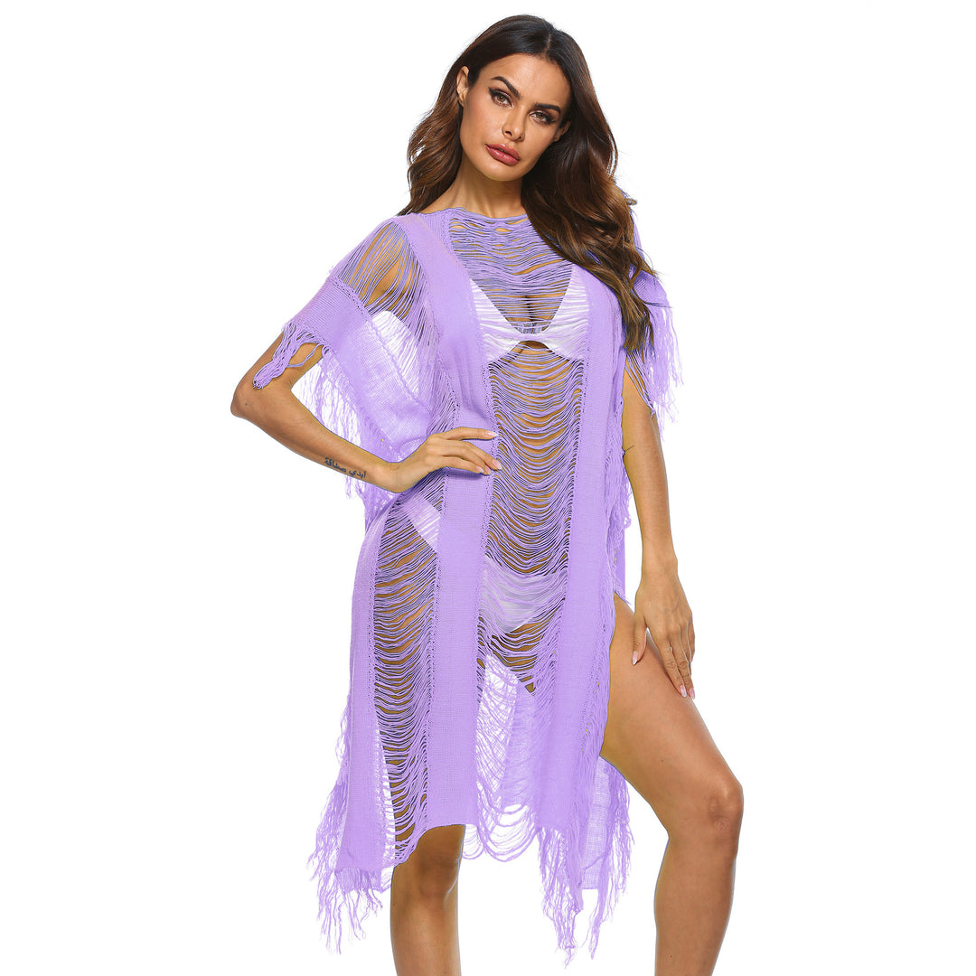 Women elegant fringed beach cover-up with transparent accents Mune Fashion
