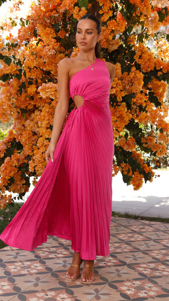 Women’s Maxi Dress with Refined Draping and Asymmetrical Design Mune Fashion