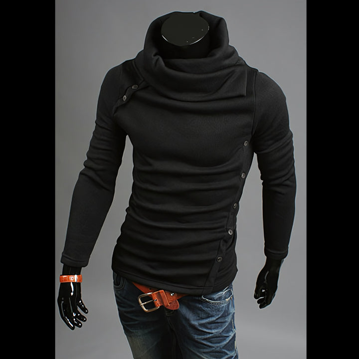 Men's knitted sweater with a large shawl collar, asymmetrical button placket and slim silhouette Mune Fashion