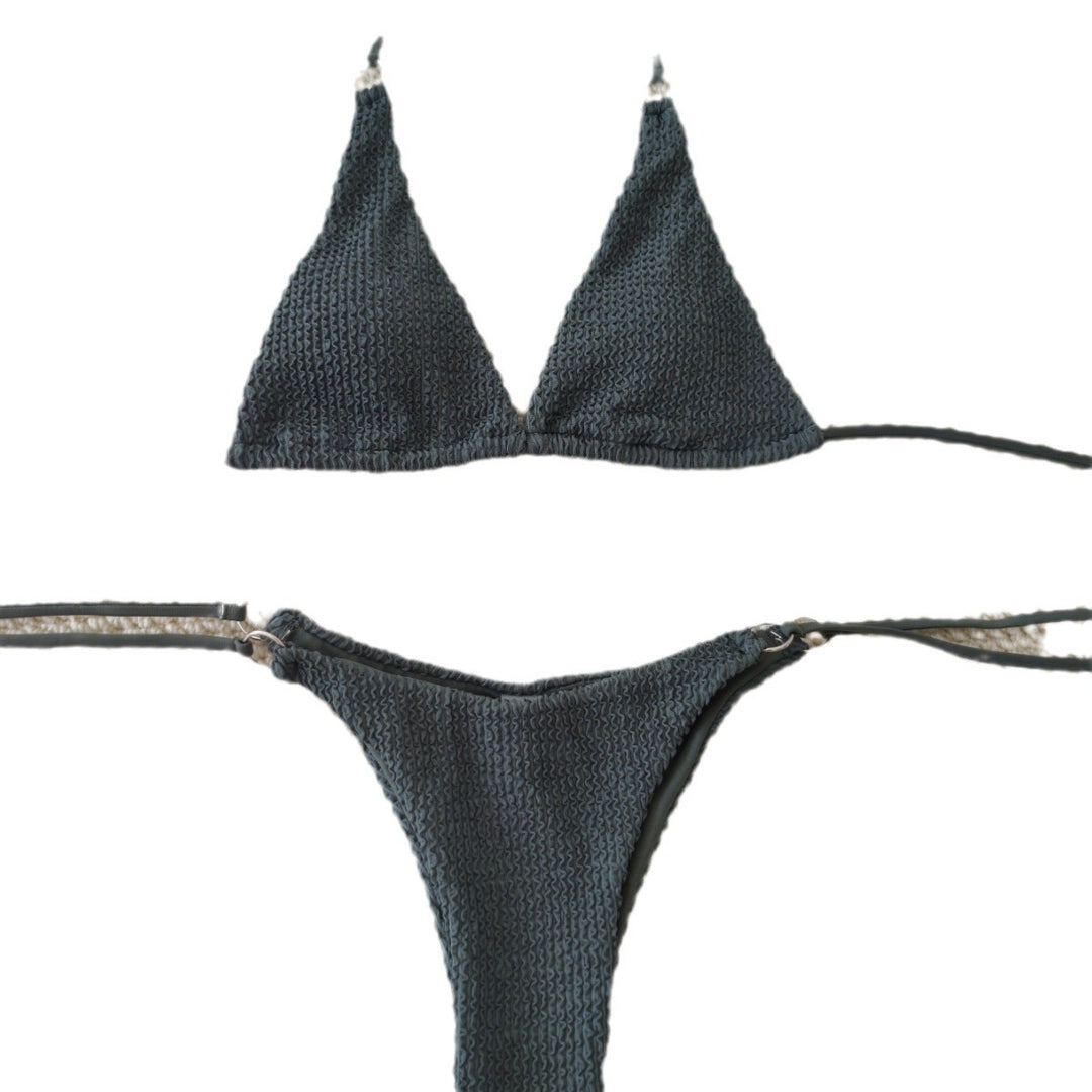 Women's triangle bikini with textured fabric and elegant ring embellishments Mune Fashion