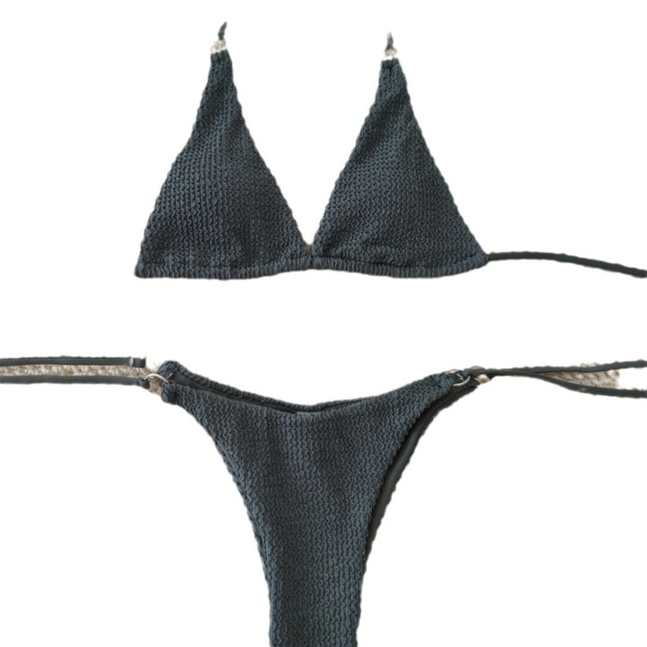 Women's triangle bikini with textured fabric and elegant ring embellishments Mune Fashion
