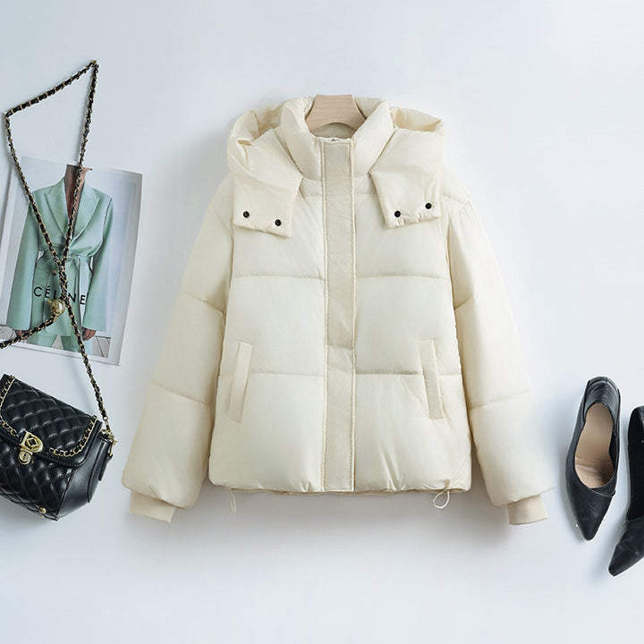 Women's short microfiber puffer with removable collar padding and drawstring hem Mune Fashion