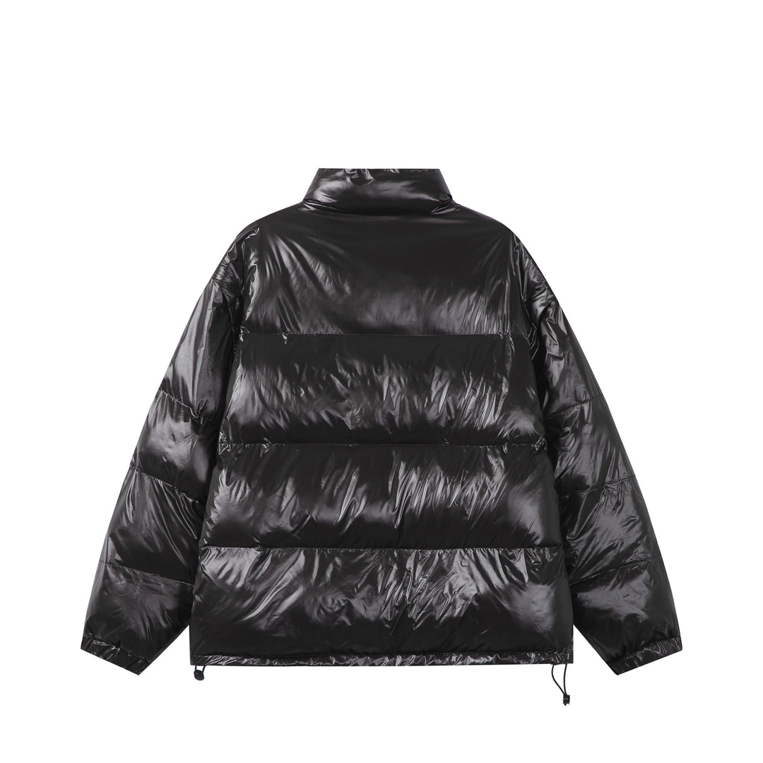 Unisex Shiny Boxy Quilted Oversized Puffer Jacket with High Stand-up Collar Mune Fashion