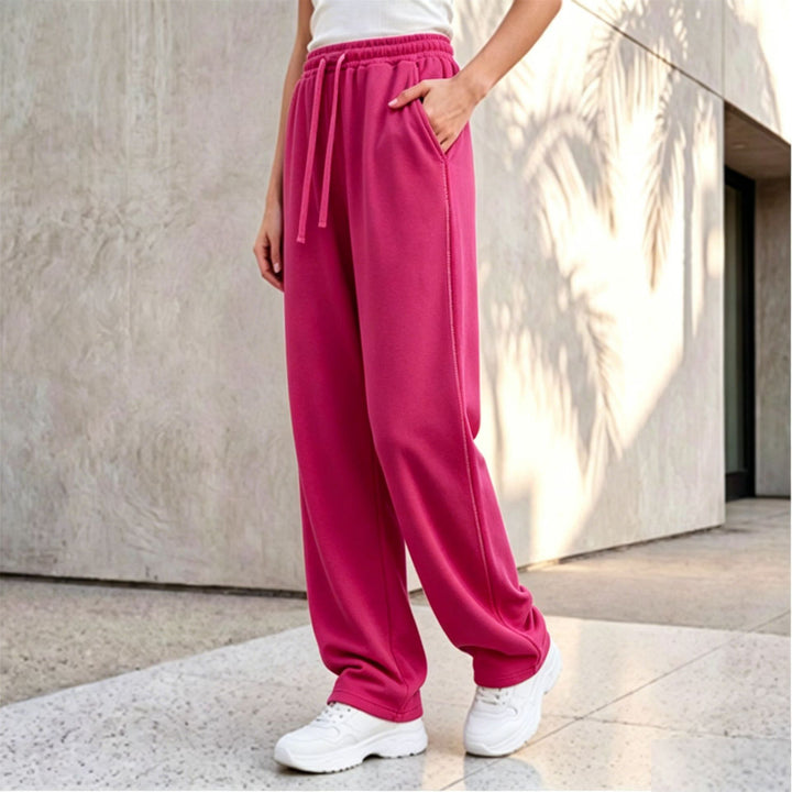 Women's wide lounge palazzo pants with high comfort waistband, drawstring, side pockets, and decorative side seam Mune Fashion