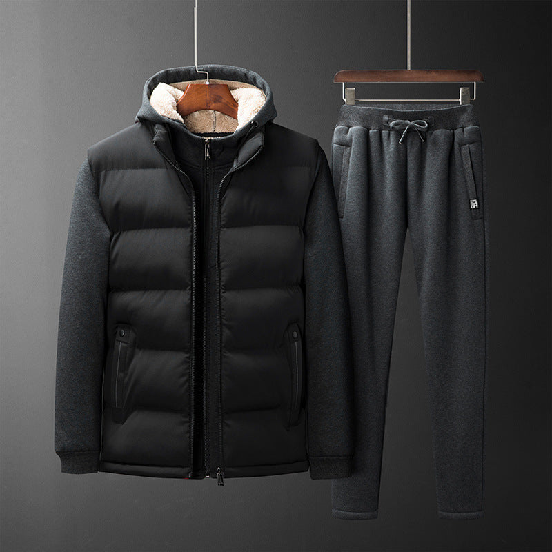 Men's Padded Hooded Vest with Fleece Lining and Slim Fit Jogging Pants Set Mune Fashion