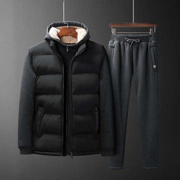 Men's Padded Hooded Vest with Fleece Lining and Slim Fit Jogging Pants Set Mune Fashion
