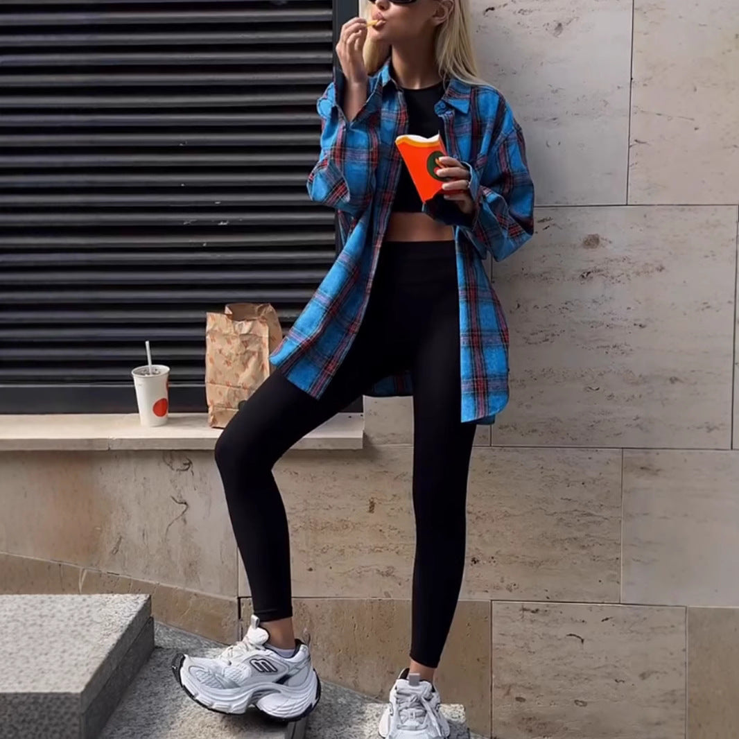 Women's checked oversized flannel shirt jacket with applied breast pocket Mune Fashion