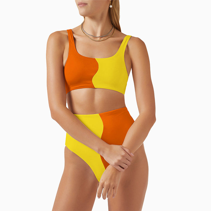Women's High-Cut Bikini Set with Contrasting Color Blocks Mune Fashion