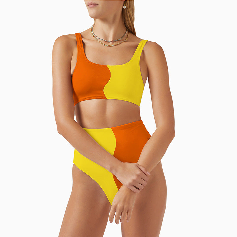 Women's High-Cut Bikini Set with Contrasting Color Blocks Mune Fashion