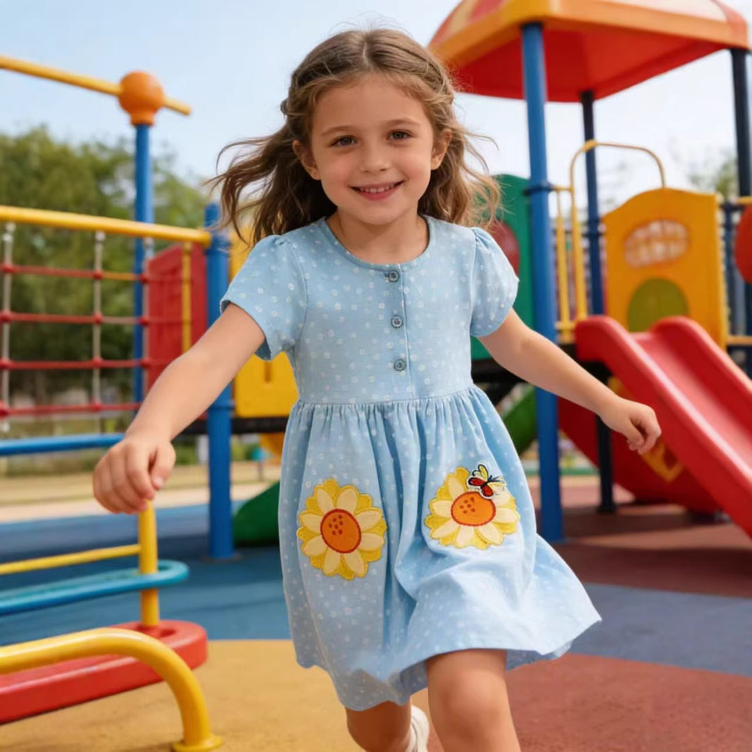 Girls summer dress with playful flower appliqués Mune Fashion