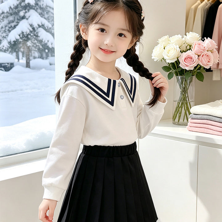 Girls' sailor blouse with elegant collar and high-quality cotton Mune Fashion